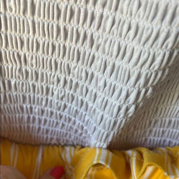 White Smocked Top with Yellow & White StripePanta Women's Jumpsuit Junior Large - Picture 6 of 7